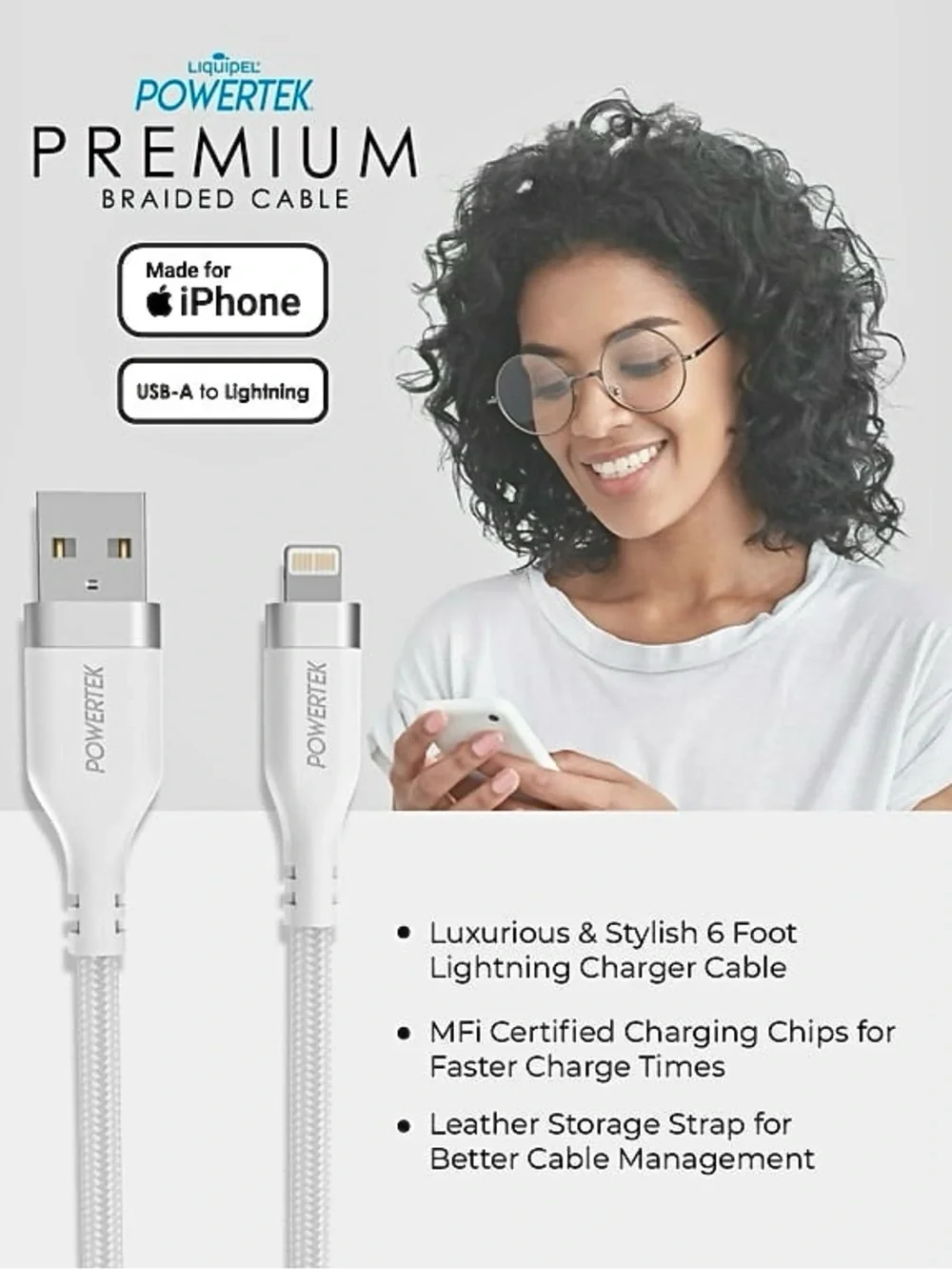 Liquipel Powertek 6ft Fast Lightning Charger Cable MFi-Certified - iPhone & iPad